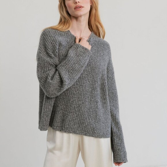 Jenni Kayne Ranch Fisherman Sweater Gray Marl, X-Small, new with tags - Picture 1 of 8